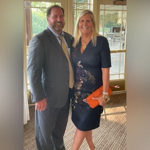 Ted Baker Blue floral dress gold zipper accent